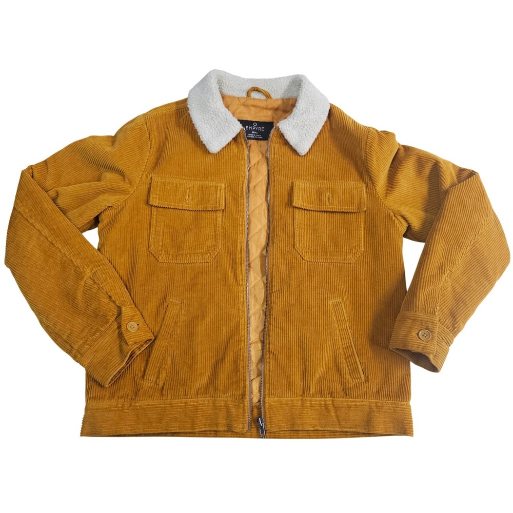 Empyre Mens Corduroy Jacket Mustard Yellow Faux Shearling Collar Small Full Zip